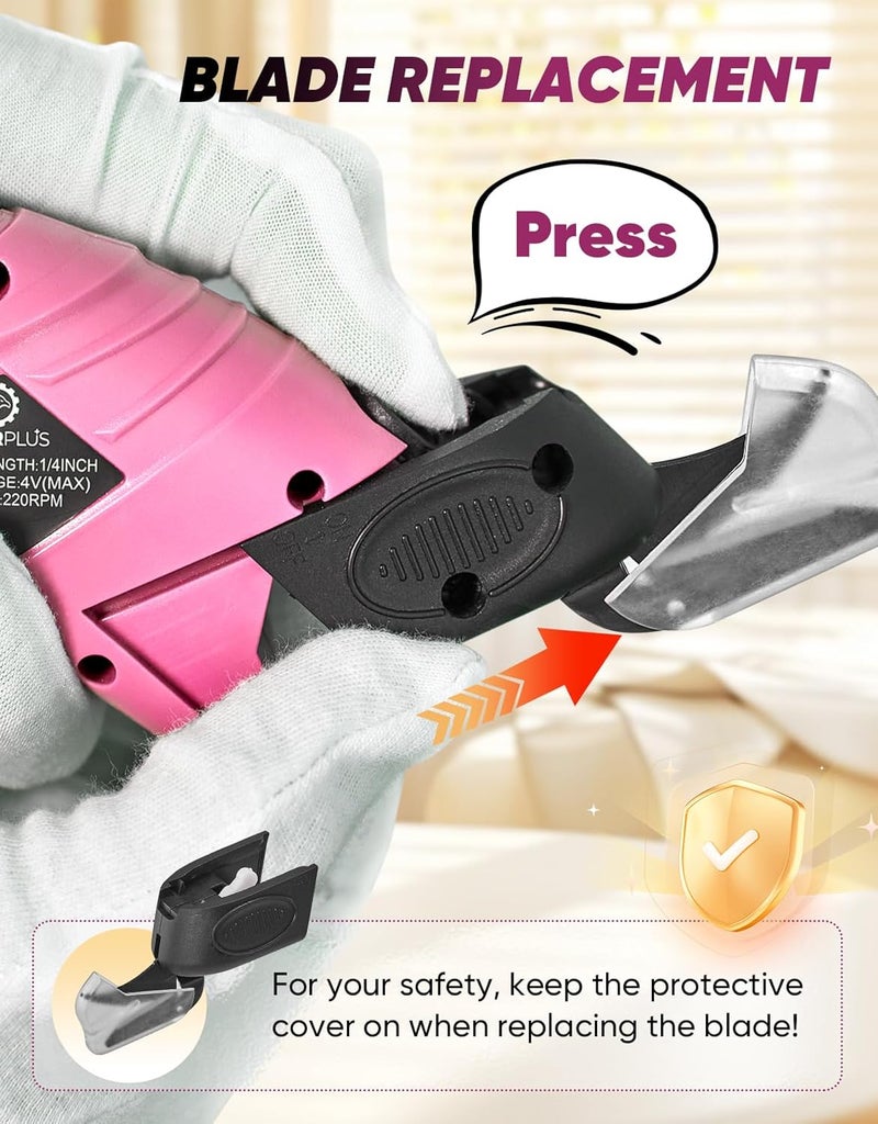 SakerPlus Cordless Electric Scissors, Fabric Scissors, Powerful Pinking Shears, Rechargeable Cardboard Cutter, Craft Scissor for Carpet Fabric Cardboard Leather Felt Cutting(Pink,1 Blade) - Image 3